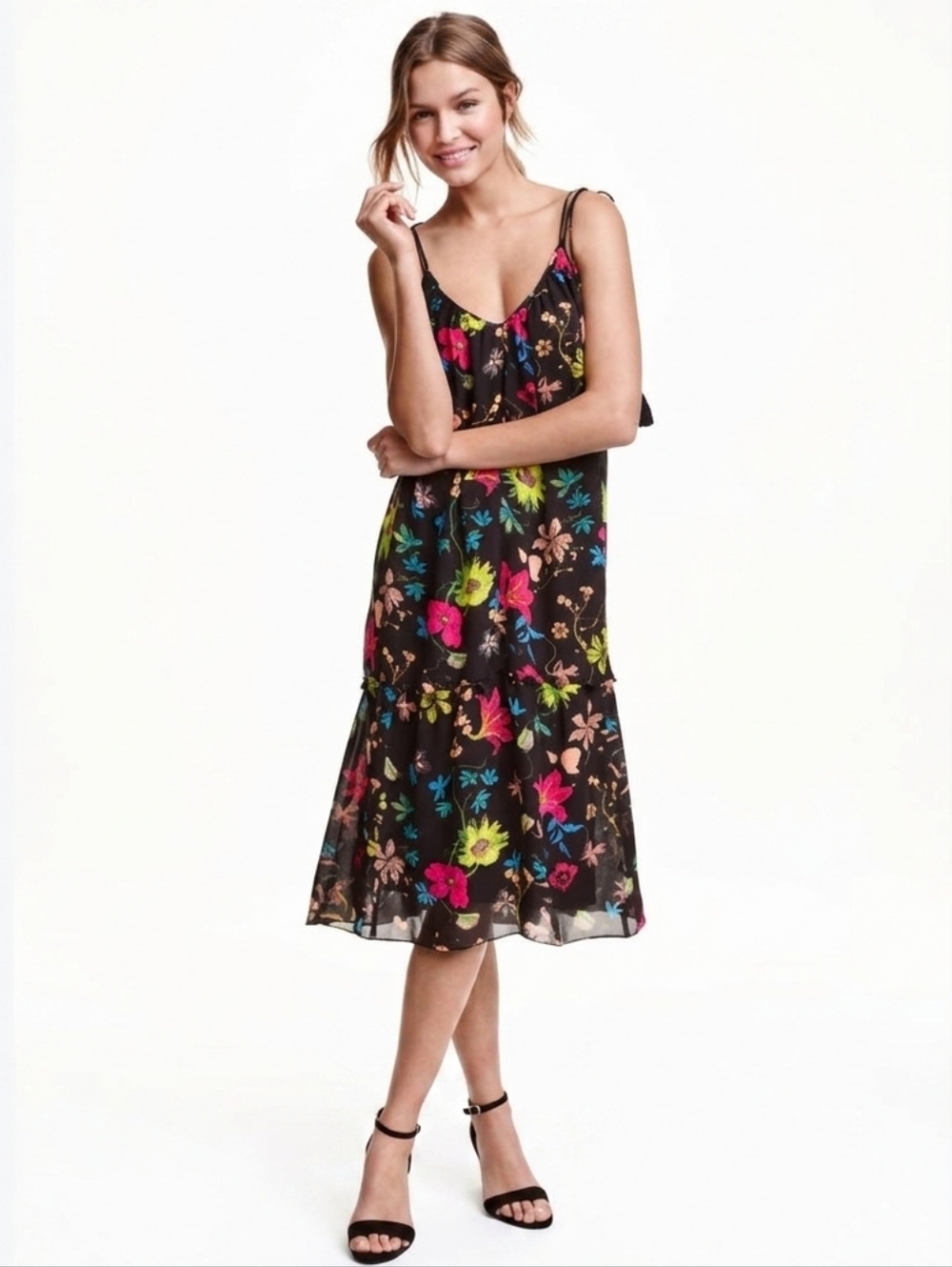 H&M Conscious Collection Women’s Black Tropical Floral Sundress – Size 6